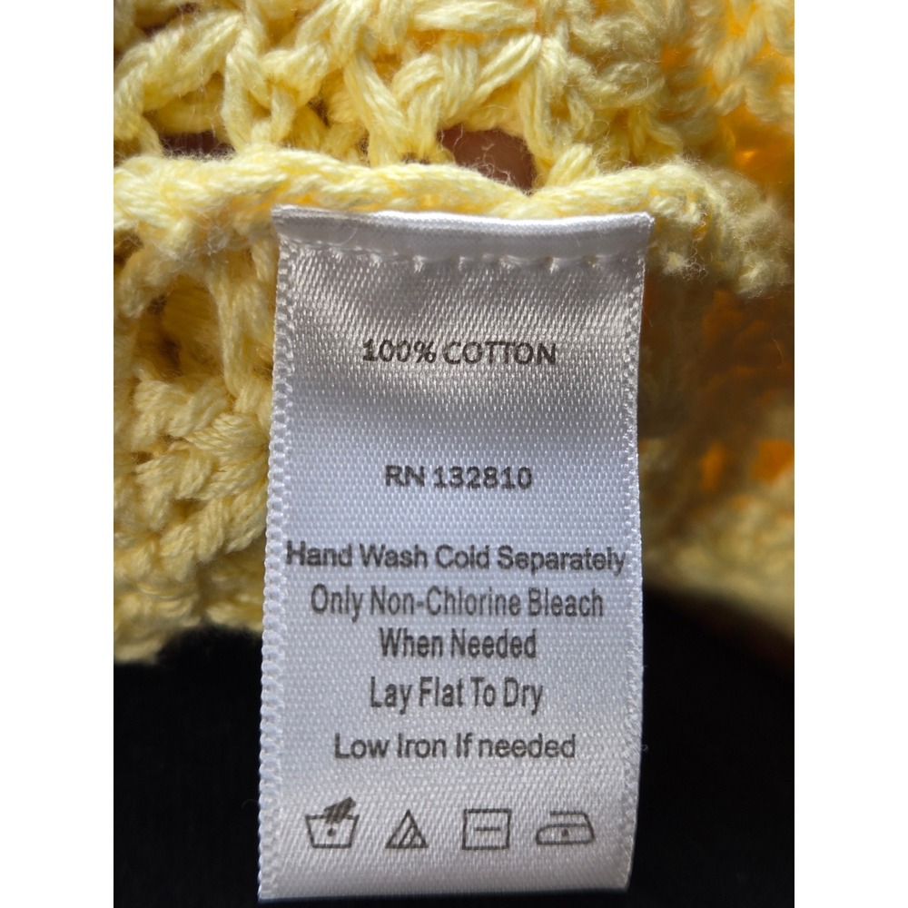 Women's Large 100% Cotton Yellow Crochet Open Front Cardigan Boho Cottagecore - Picture 3 of 4